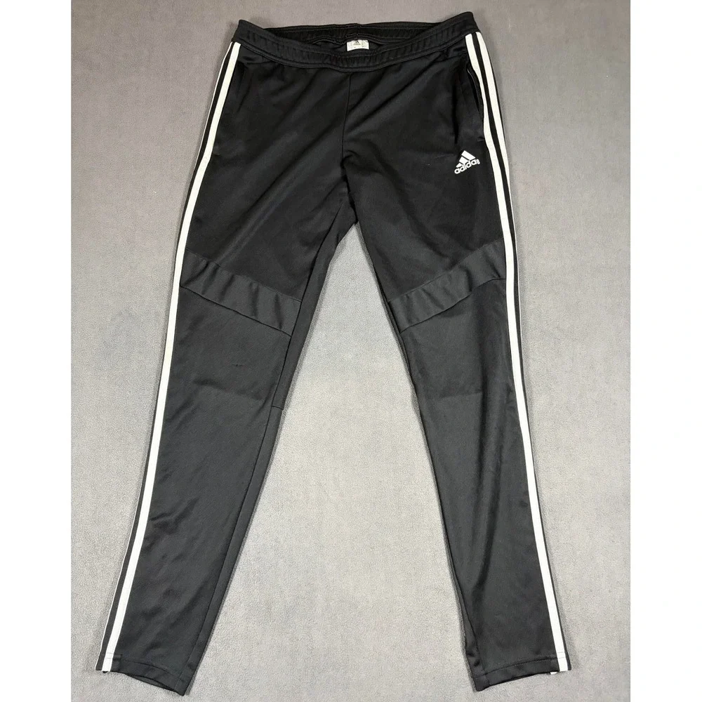 Adidas Track Pants Mens Medium Black White 3-Stripe Athletic Tapered Joggers